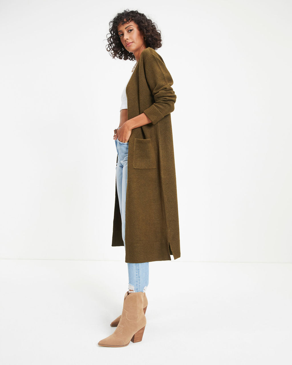 Jordynn Pocketed Knit Duster Cardigan - Dark Olive
