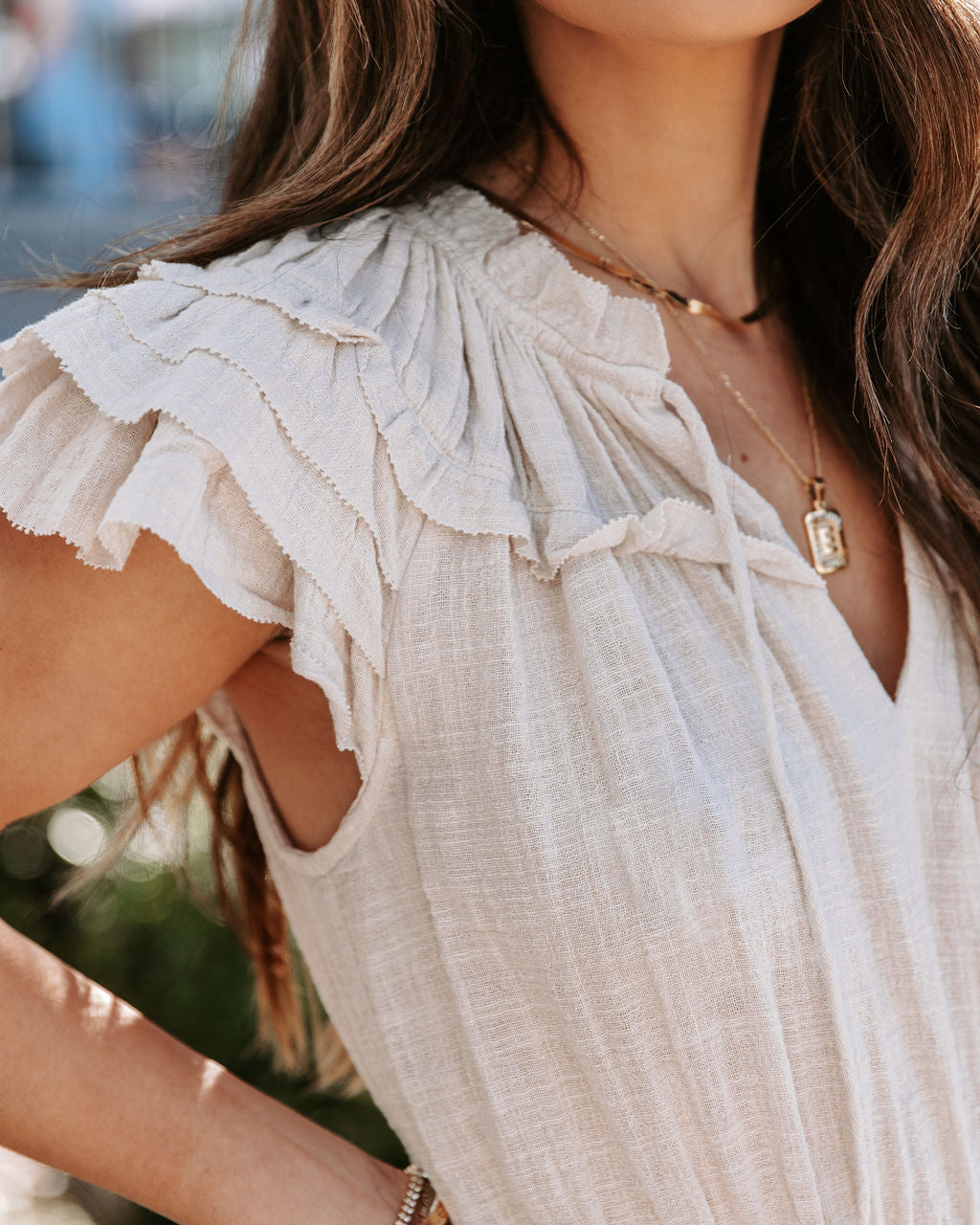 Bonita Cotton Ruffle Dress - Pebble