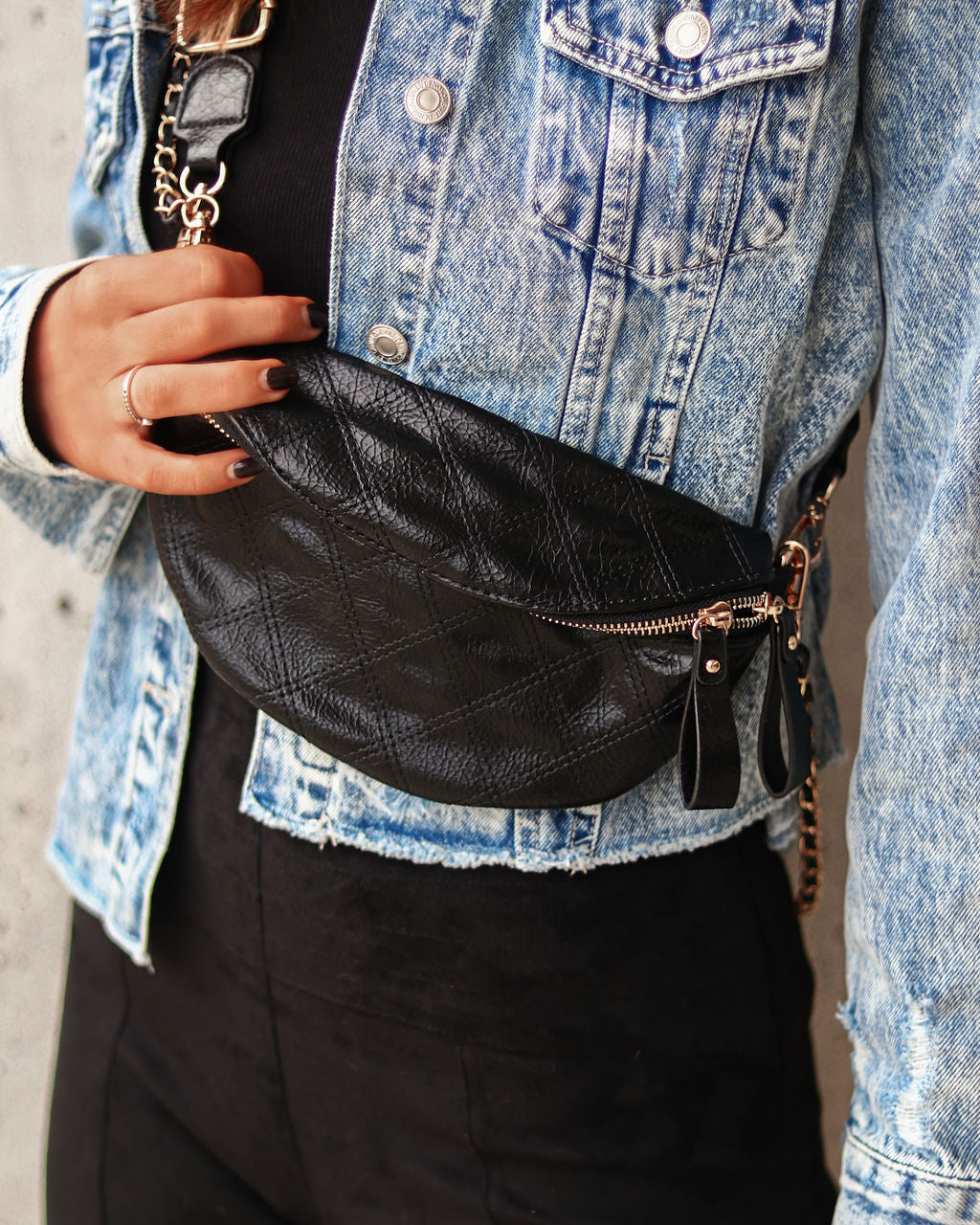 Jenny Faux Leather Belt Bag - Black