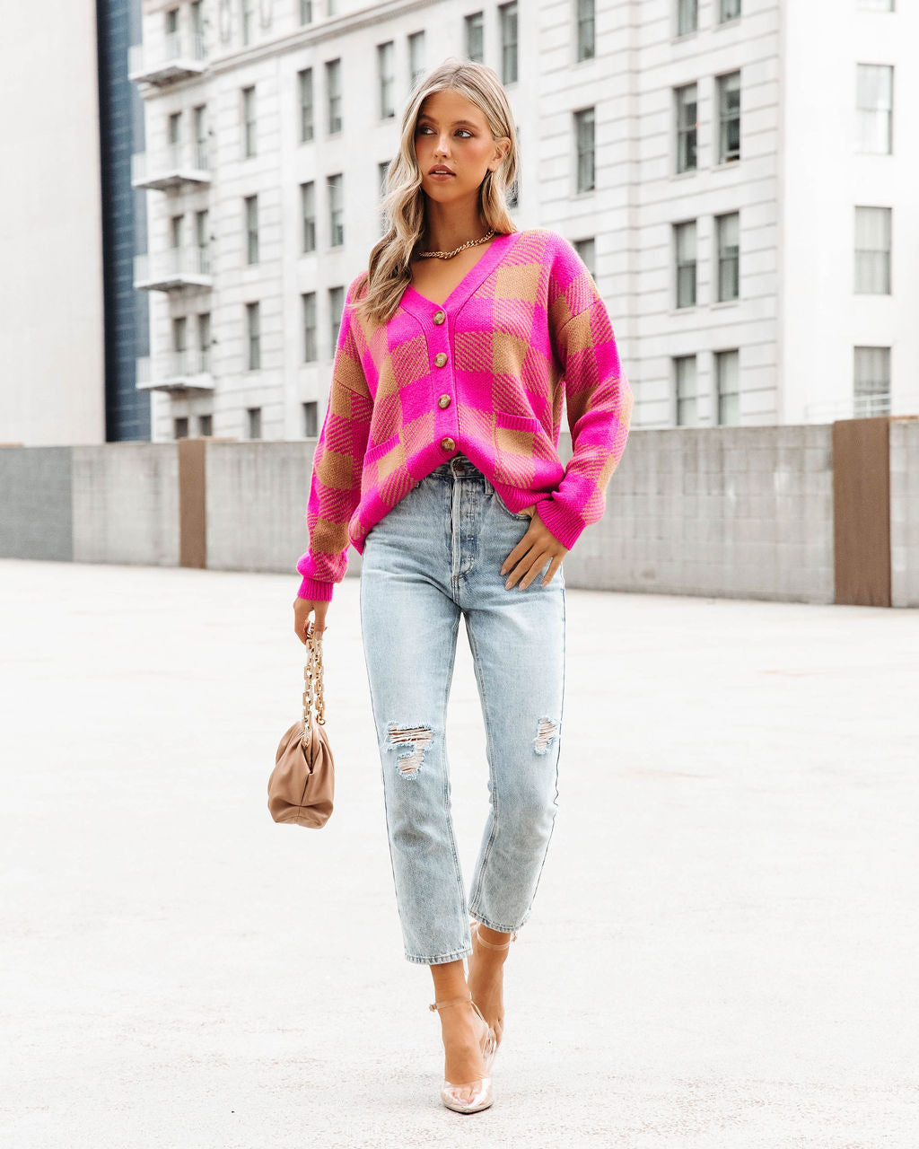 No Drama Here Plaid Pocketed Cardigan - Camel