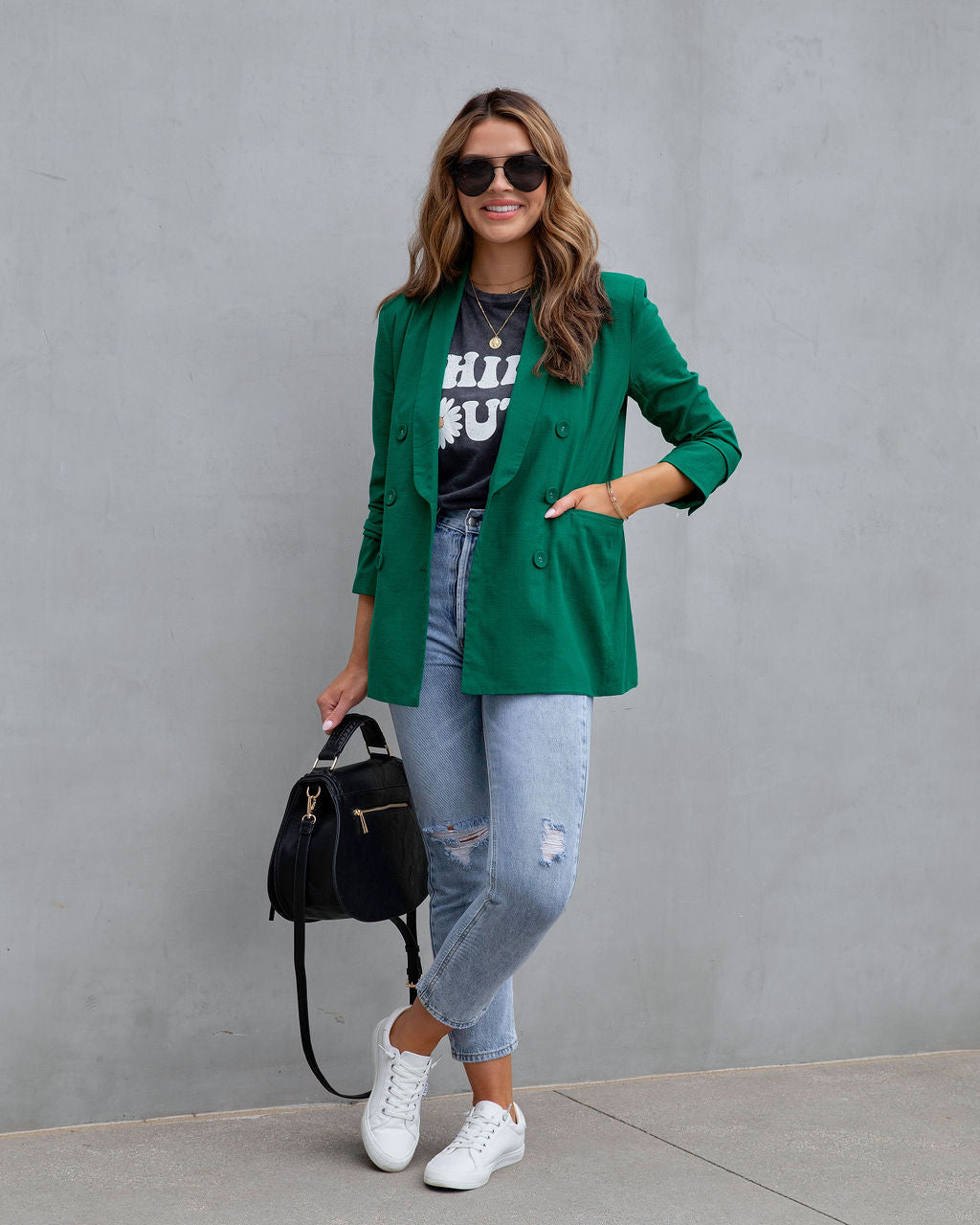 Lilly Pocketed Blazer - Hunter Green - FINAL SALE