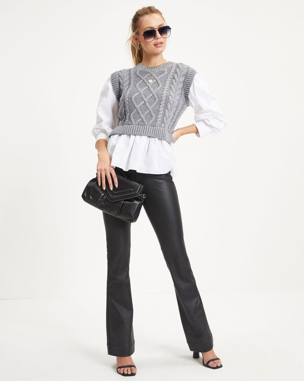 Carmine Contrast Knit Top - Grey
