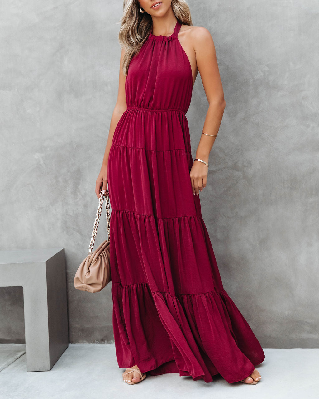 Forever Begins Today Satin Maxi Dress - Wine