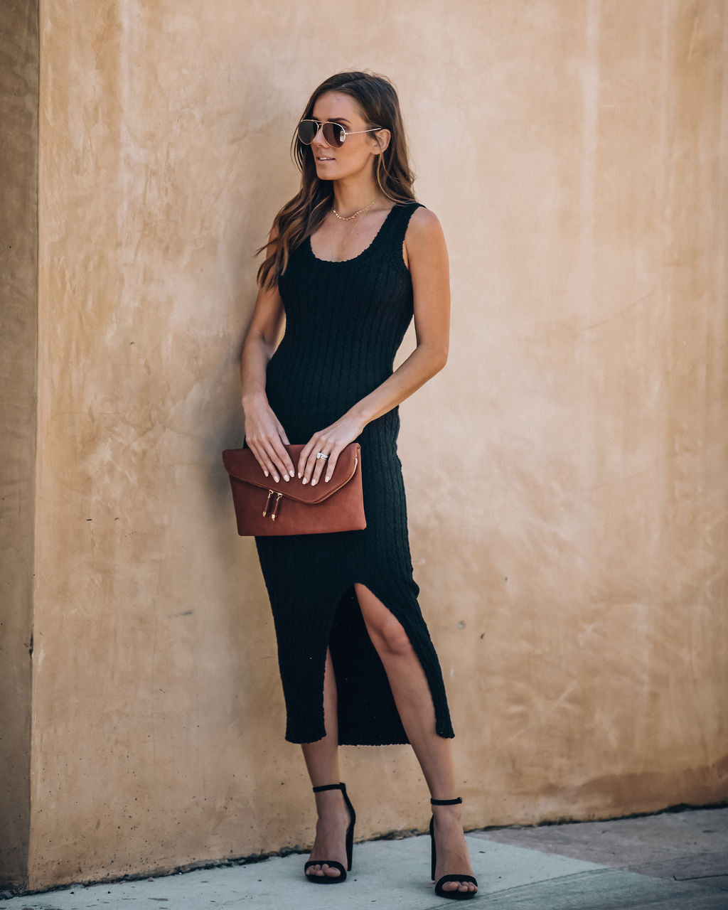 Desert Moon Cotton Ribbed Midi Dress - Black - FINAL SALE