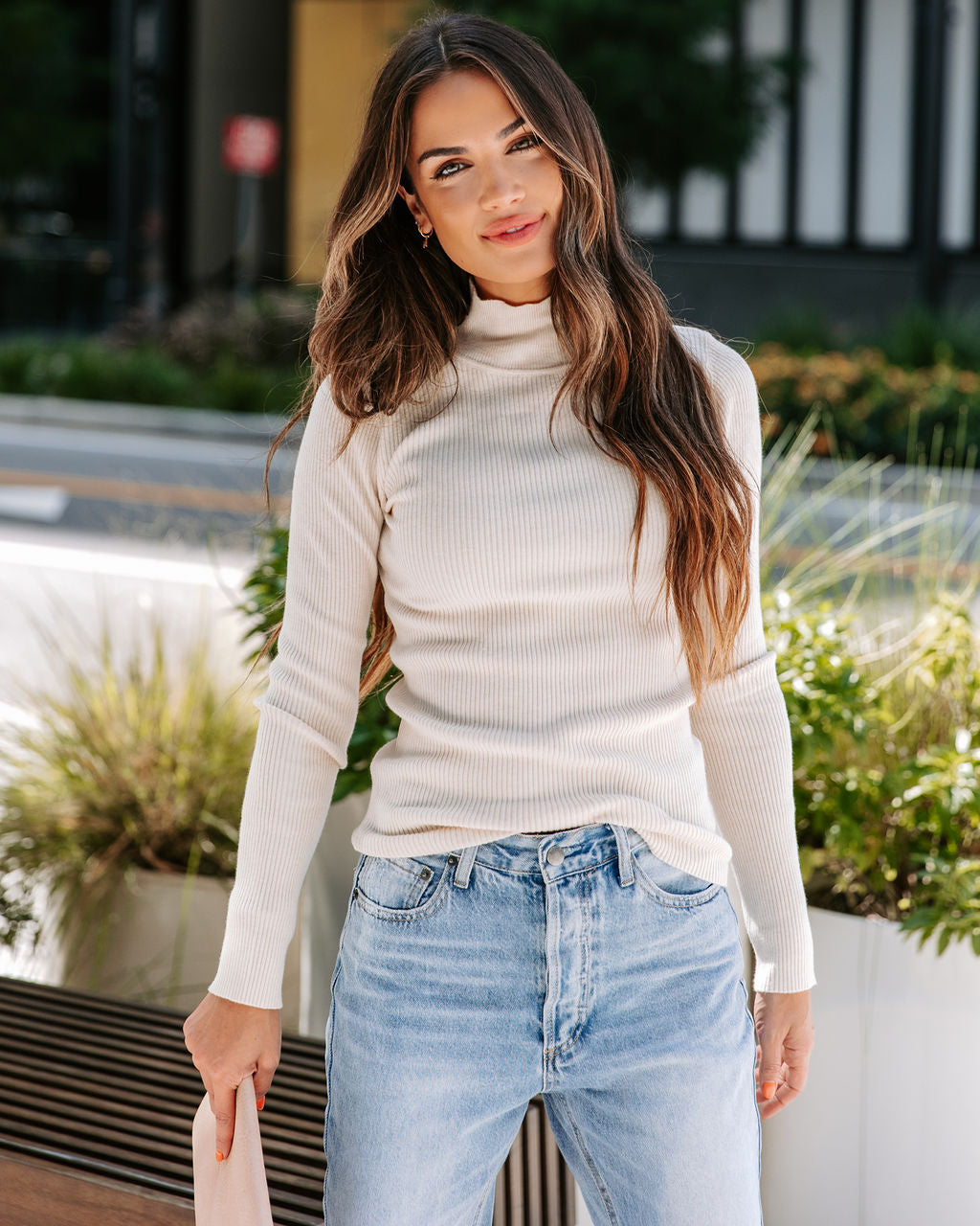 Tell Me About It Ribbed Mock Neck Long Sleeve Top - Oatmeal - FINAL SALE