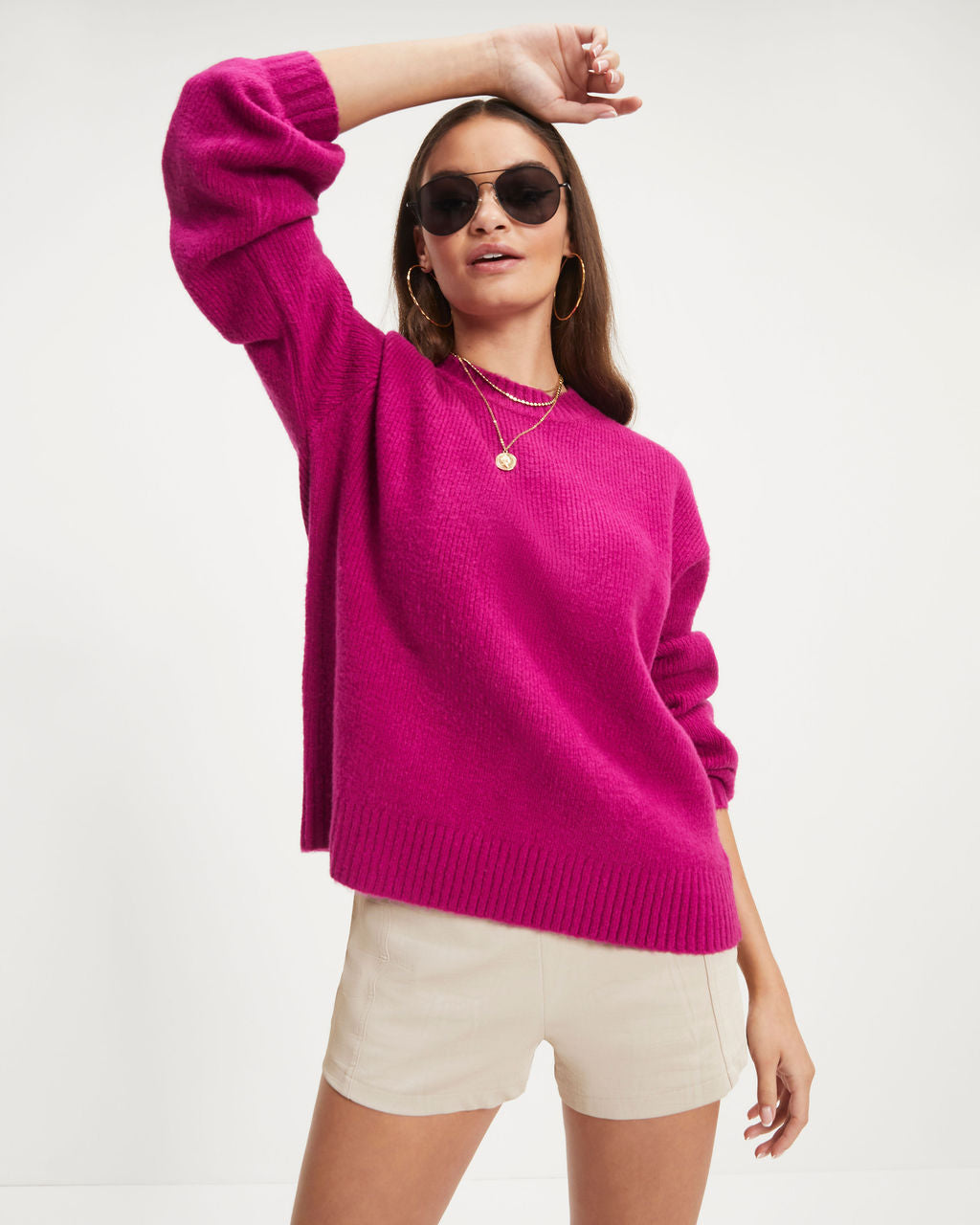 Beautiful You Knit Pullover Sweater - Berry