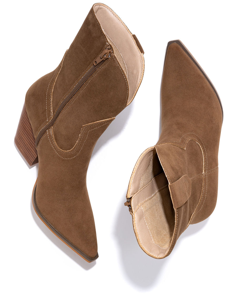 Clare Faux Suede Heeled Western Boot - Coffee