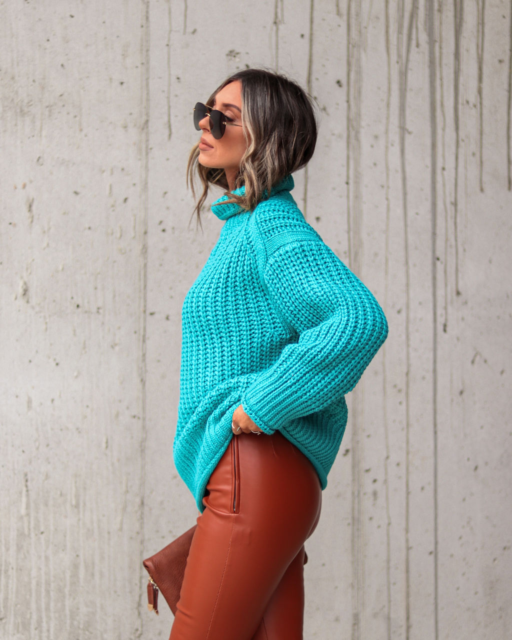 Connie Turtleneck Knit Sweater - Teal