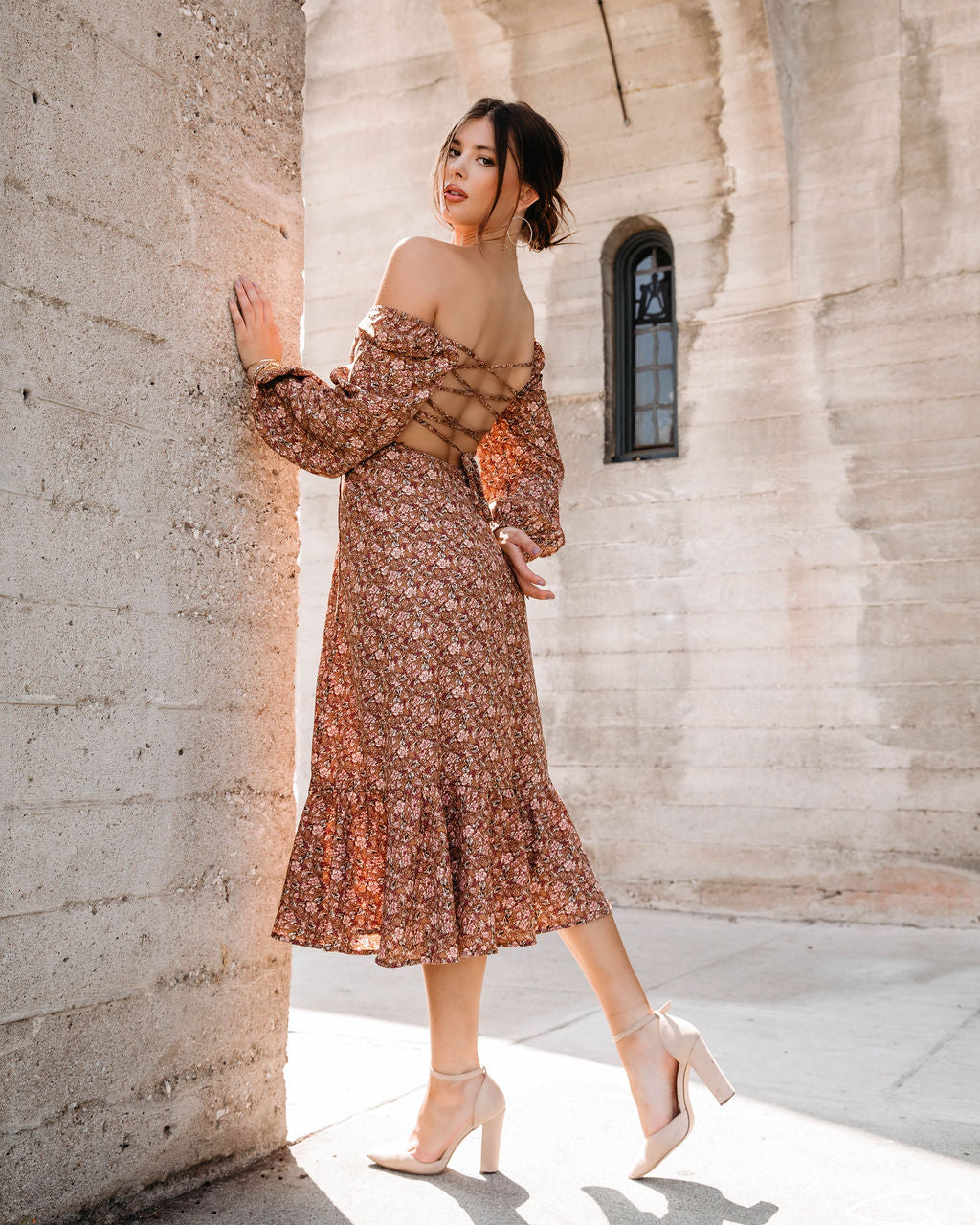 Blessings On Blessings Floral Lace Up Back Midi Dress