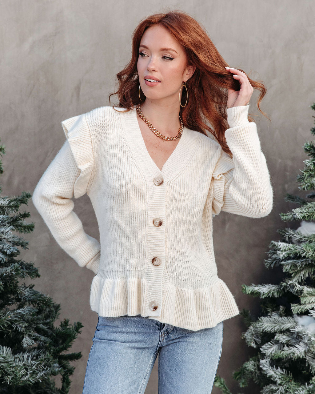 Lola Knit Ruffle Cardigan - Cream