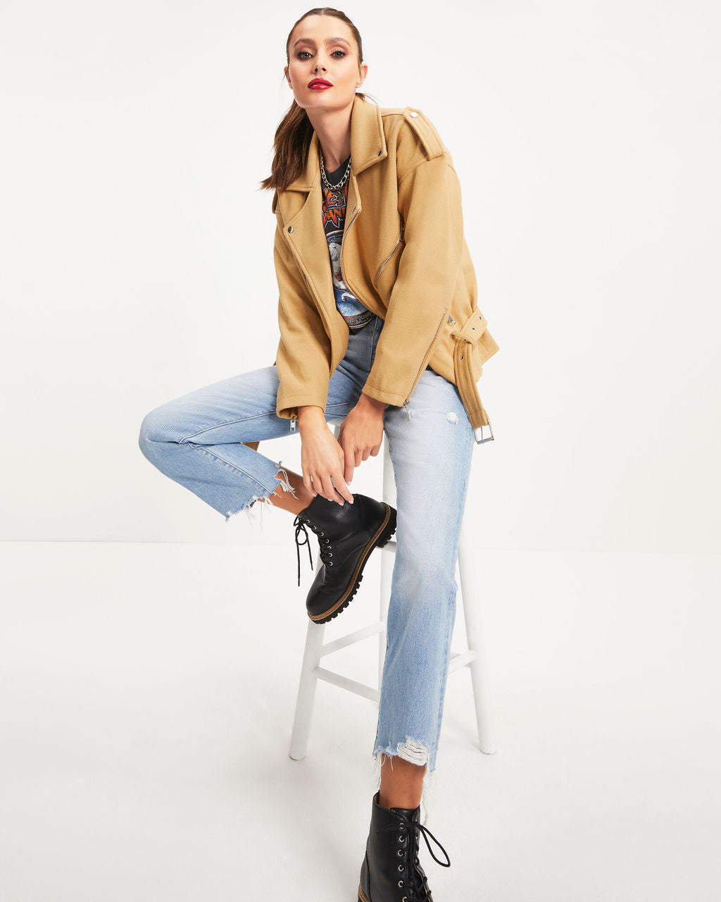 Harley Biker Pocketed Jacket - Camel