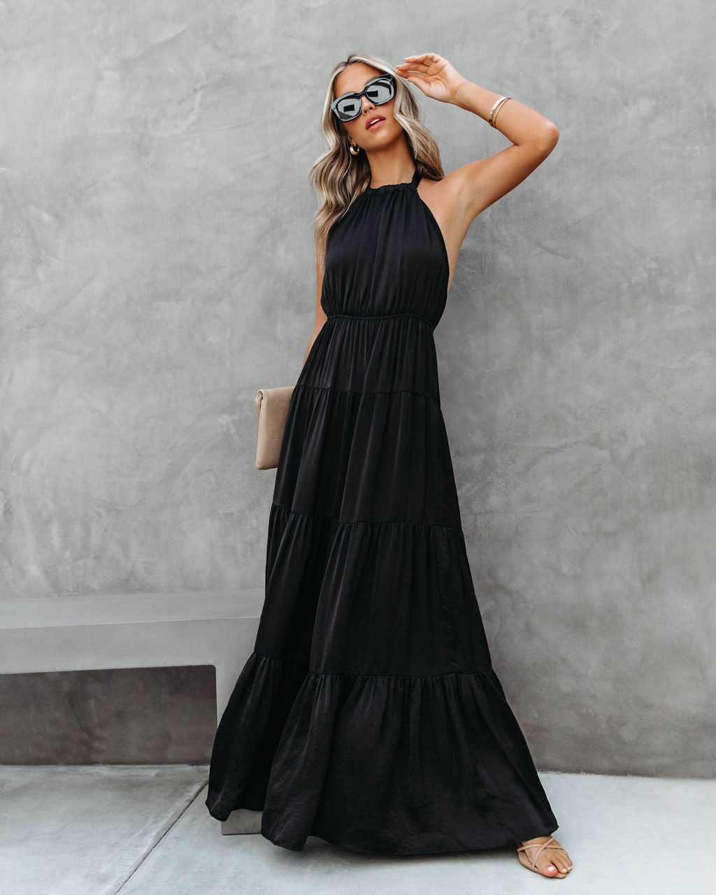 Forever Begins Today Satin Maxi Dress - Black