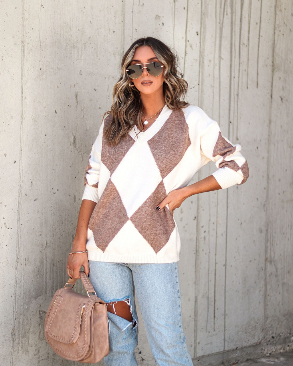 Serenity Knit Argyle Pullover Sweater