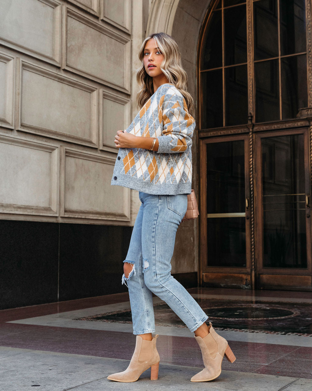 Just Go For It Argyle Knit Cardigan