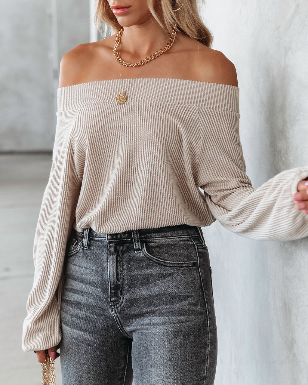 Indiana Ribbed Boat Neck Crop Top - Beige