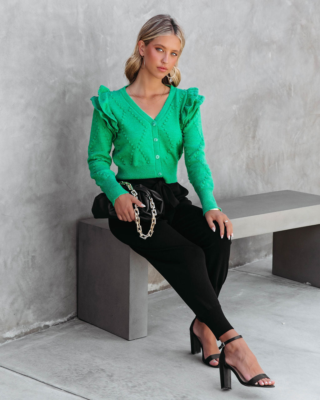 Thinking Of You Knit Ruffle Cardigan - Kelly Green