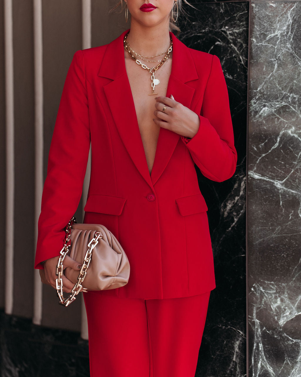 Runway Pocketed Blazer - Red