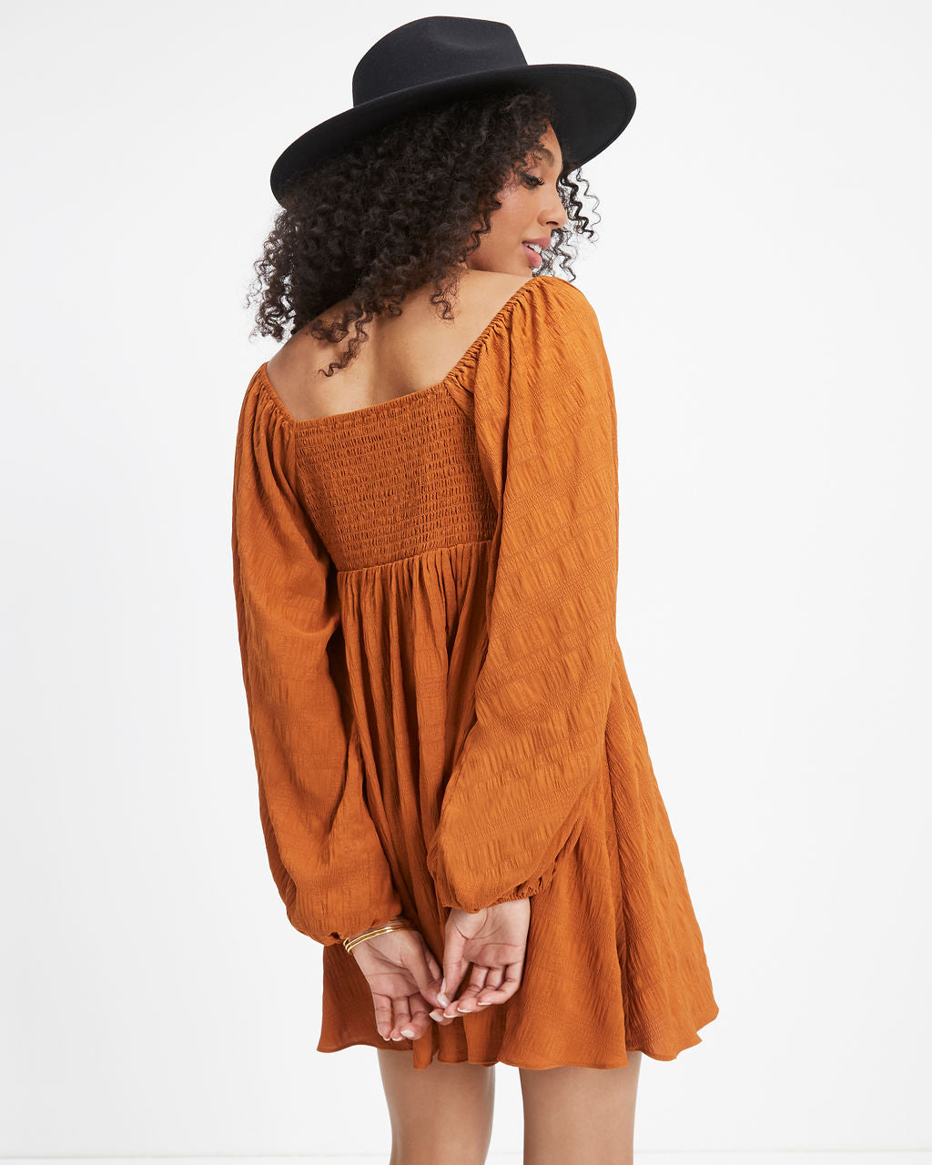 Lost In A Maze Textured Knit Babydoll Dress - Camel