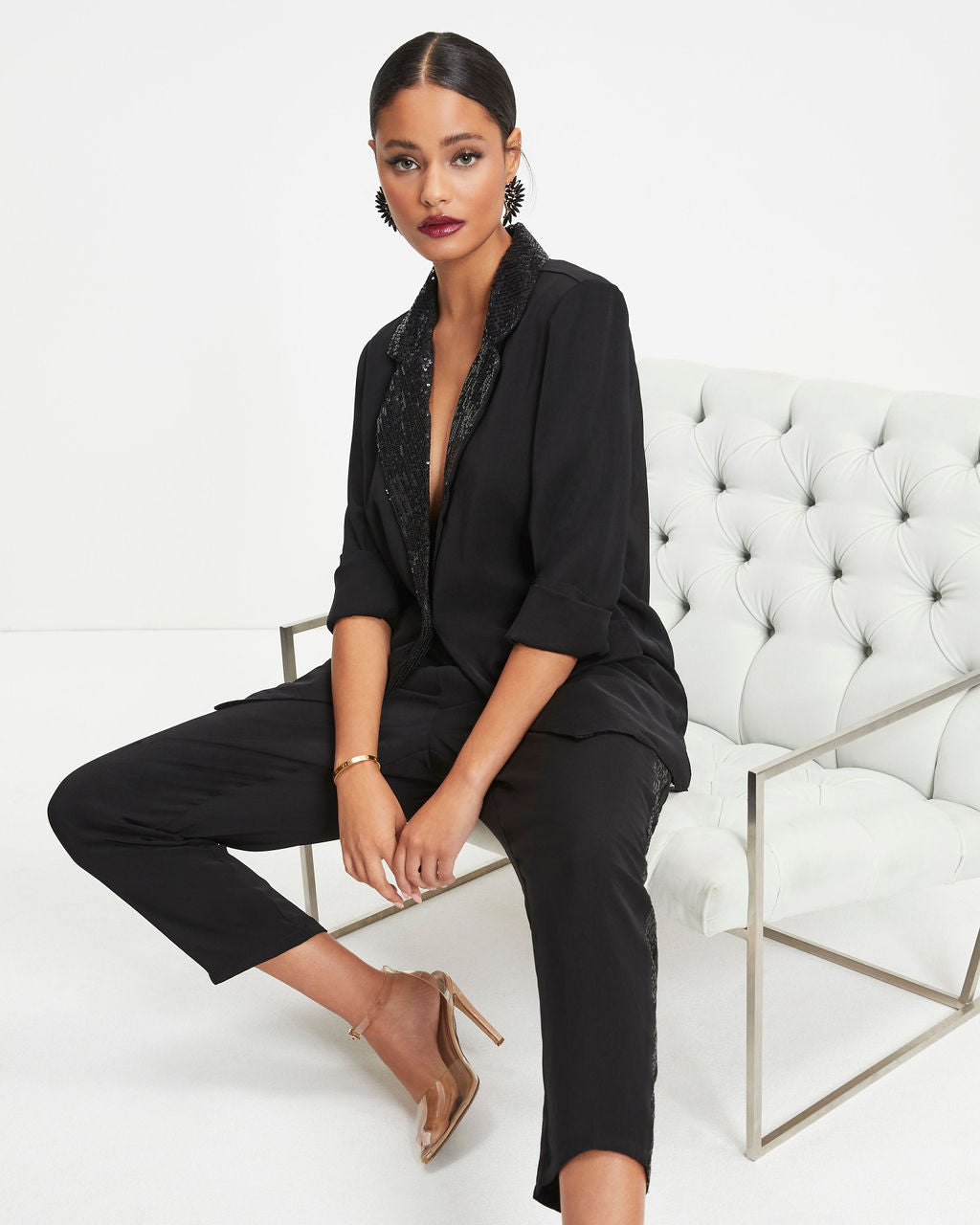 Always A Party Sequin Contrast Blazer - Black
