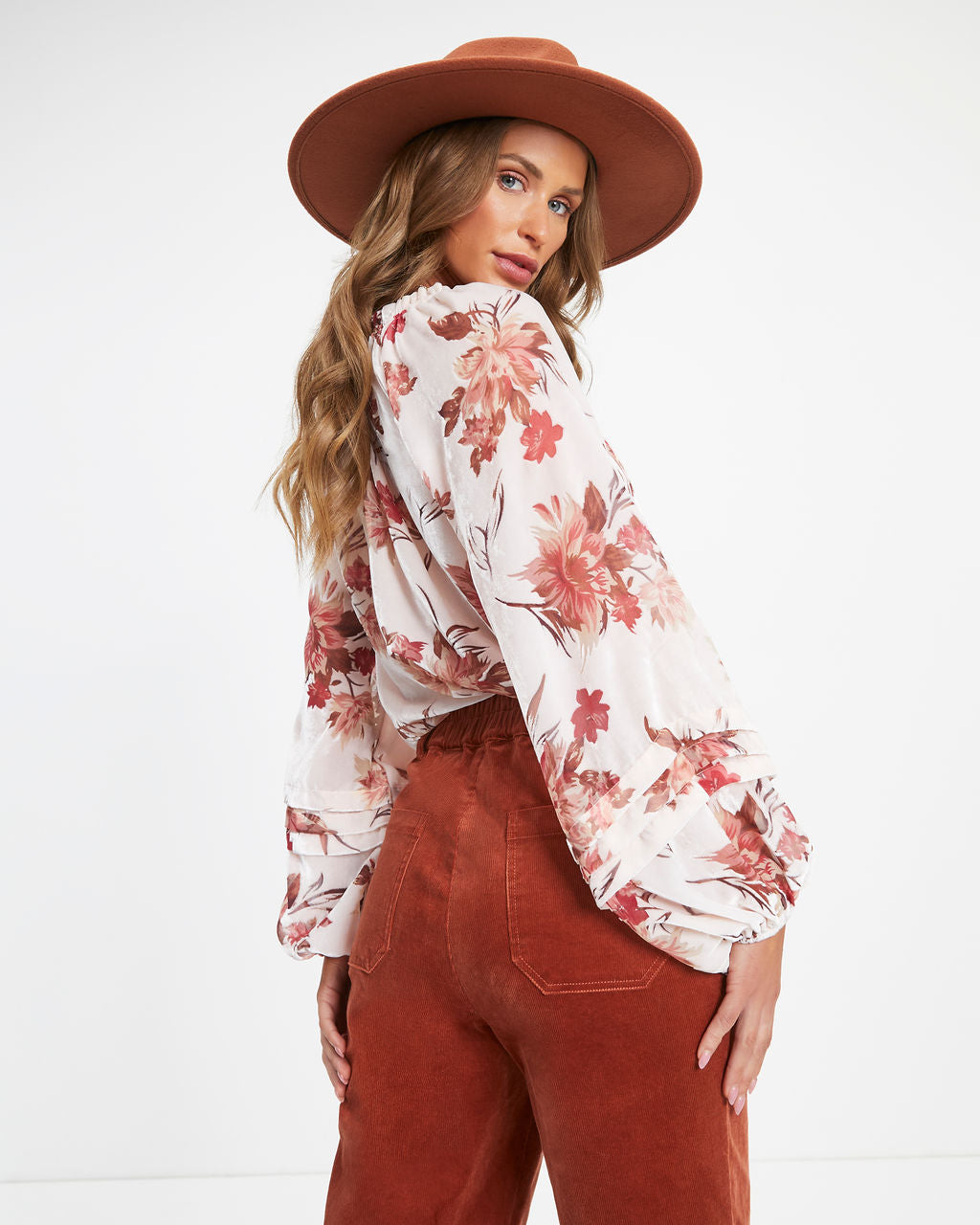 Arden Floral Burnout Velvet Top - Blush