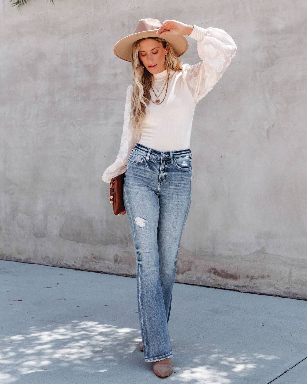 Antoinette Organza Knit Contrast Top - Cream - SALE