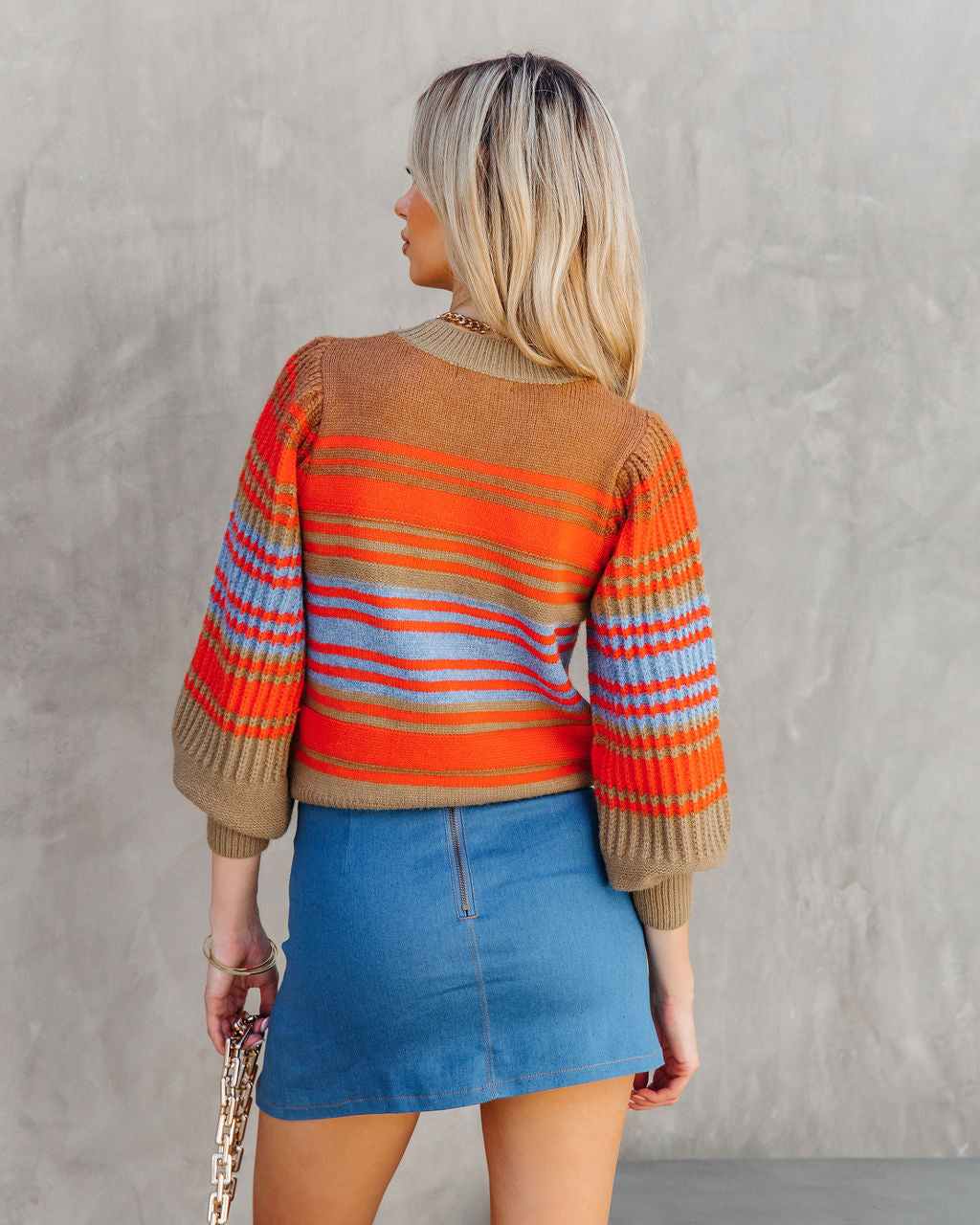 Freddy Knit Striped Balloon Sleeve Sweater