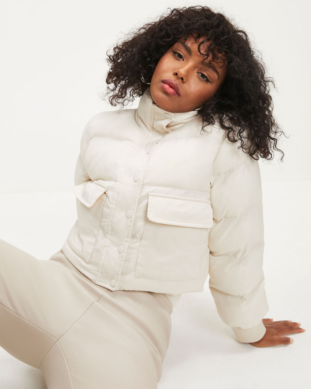 Below Zero Pocketed Puff Jacket - Off White