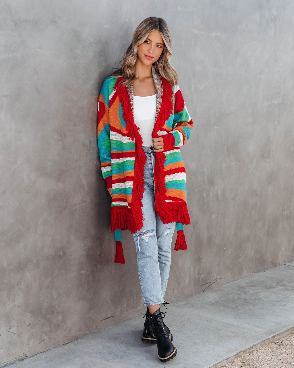 Let The Good Times Roll Knit Fringe Cardigan - Multi