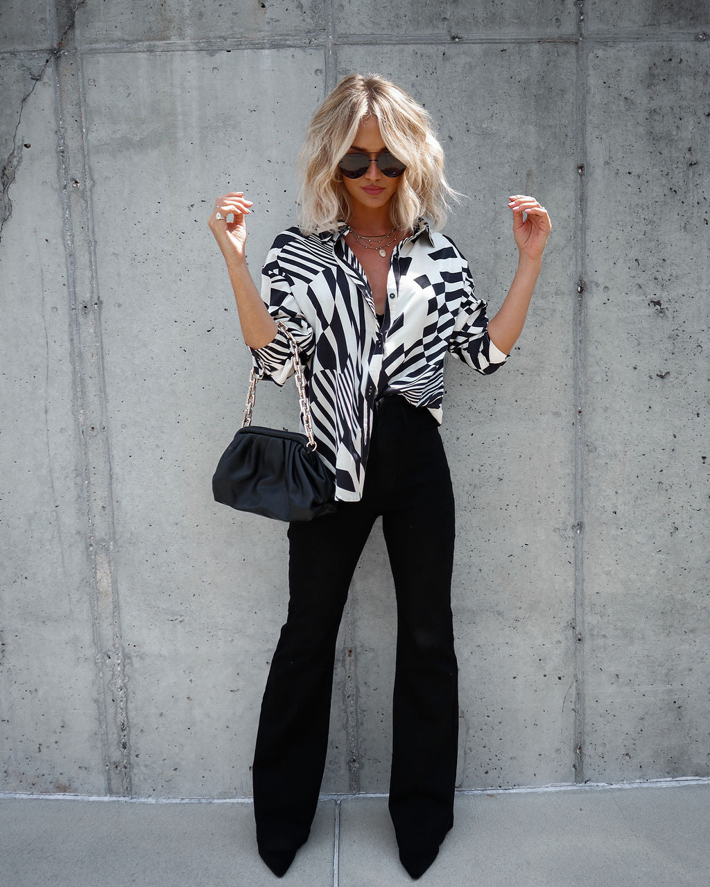 She Was Curious Satin Printed Button Down Top