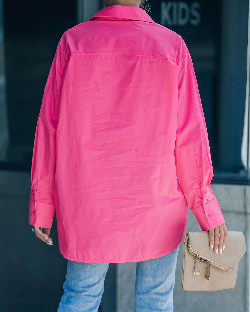 Leslie Button Up Cotton Top - Hot Pink - FINAL SALE
