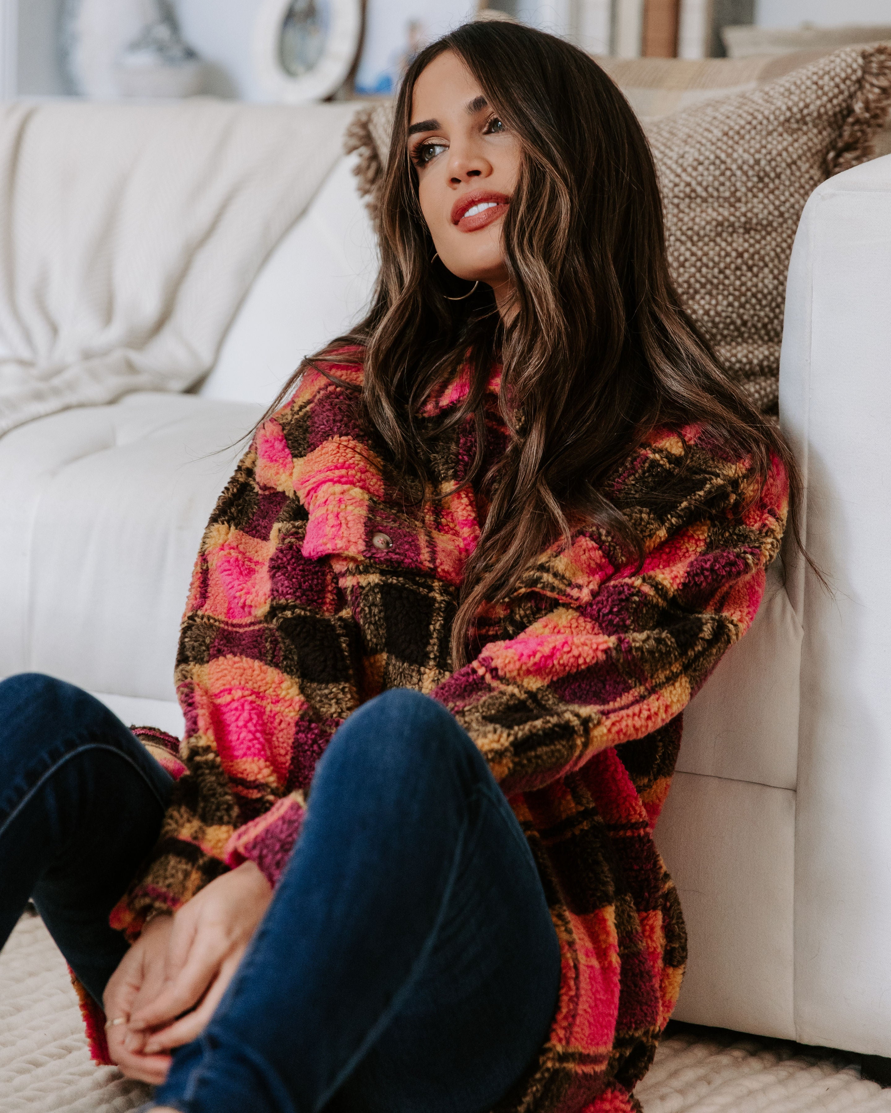 Perfect Day Pocketed Plaid Teddy Jacket