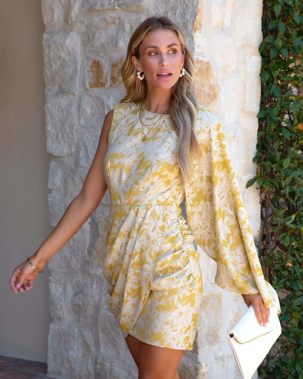 Stand Out Cape Sleeve One Shoulder Dress - Marigold - FINAL SALE