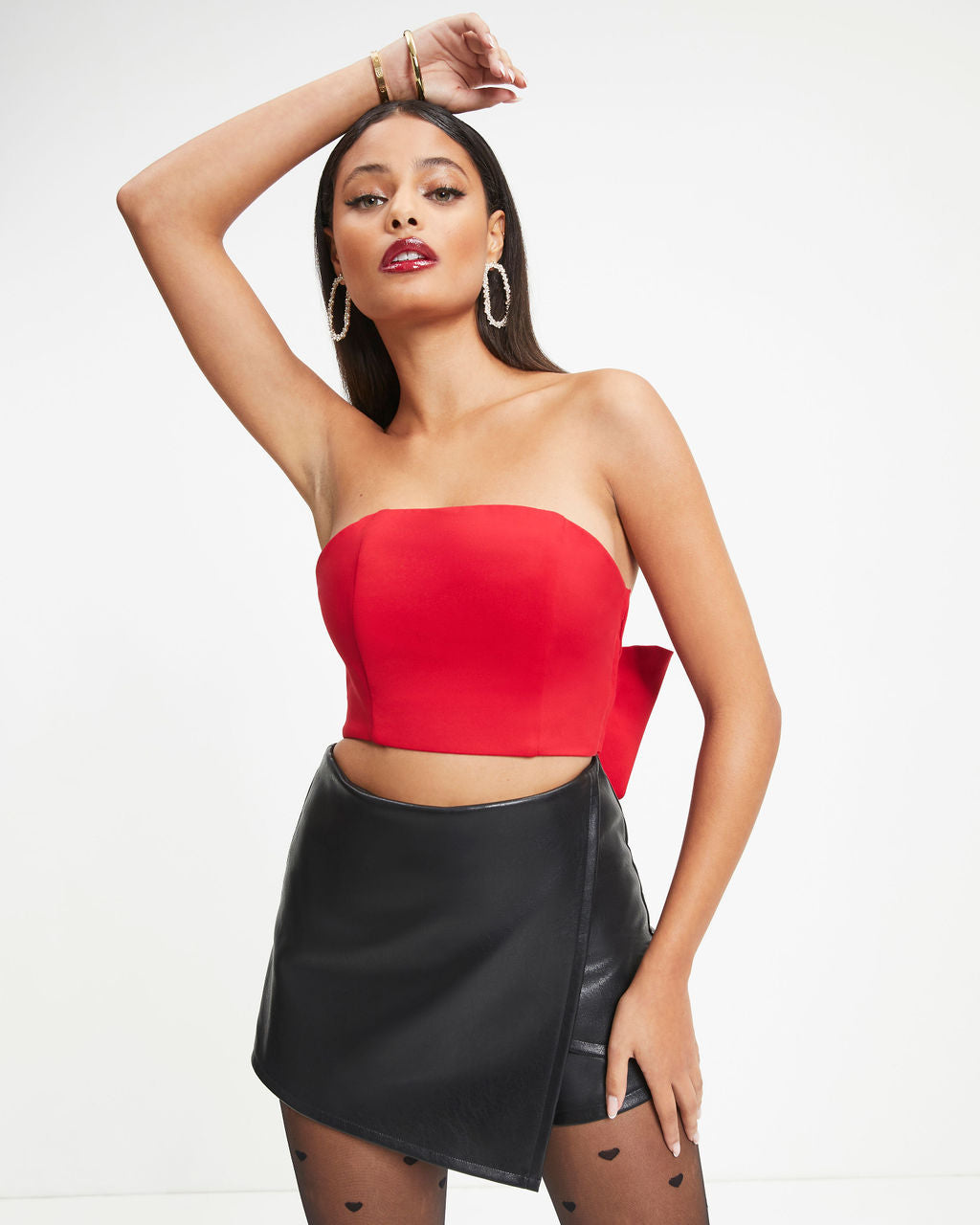 Put A Bow On It Strapless Crop Top - Red