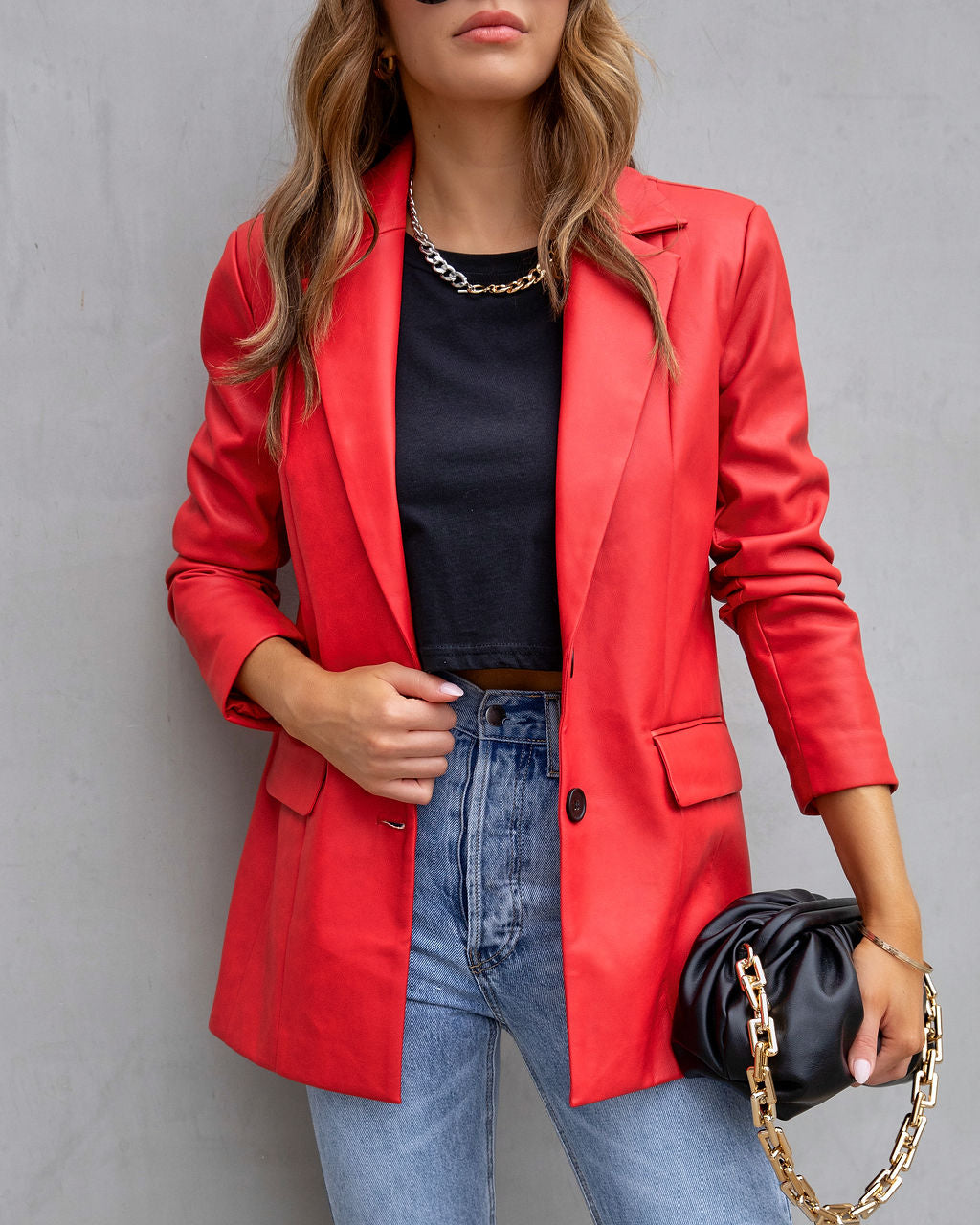 Fashion Affairs Faux Leather Blazer - Cherry - FINAL SALE