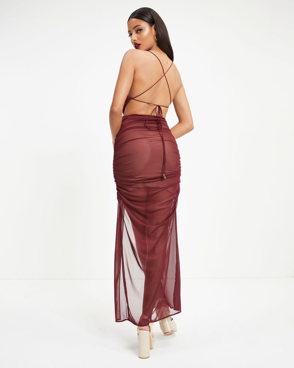 Noella Ruched Maxi Dress - Burgundy - FINAL SALE