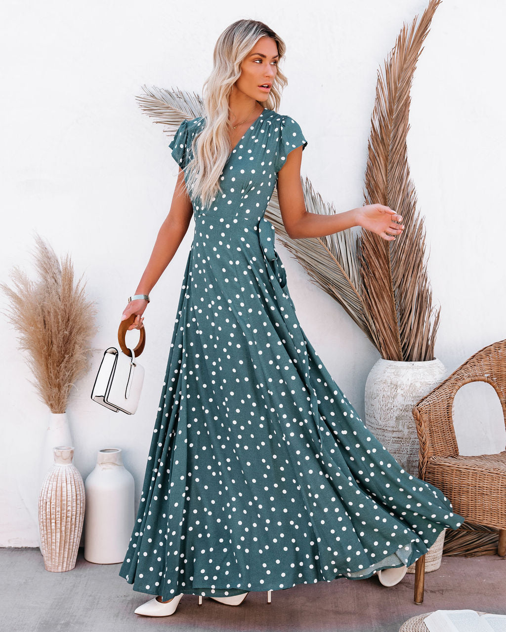 Hit The Spot Wrap Maxi Dress - Teal - SALE