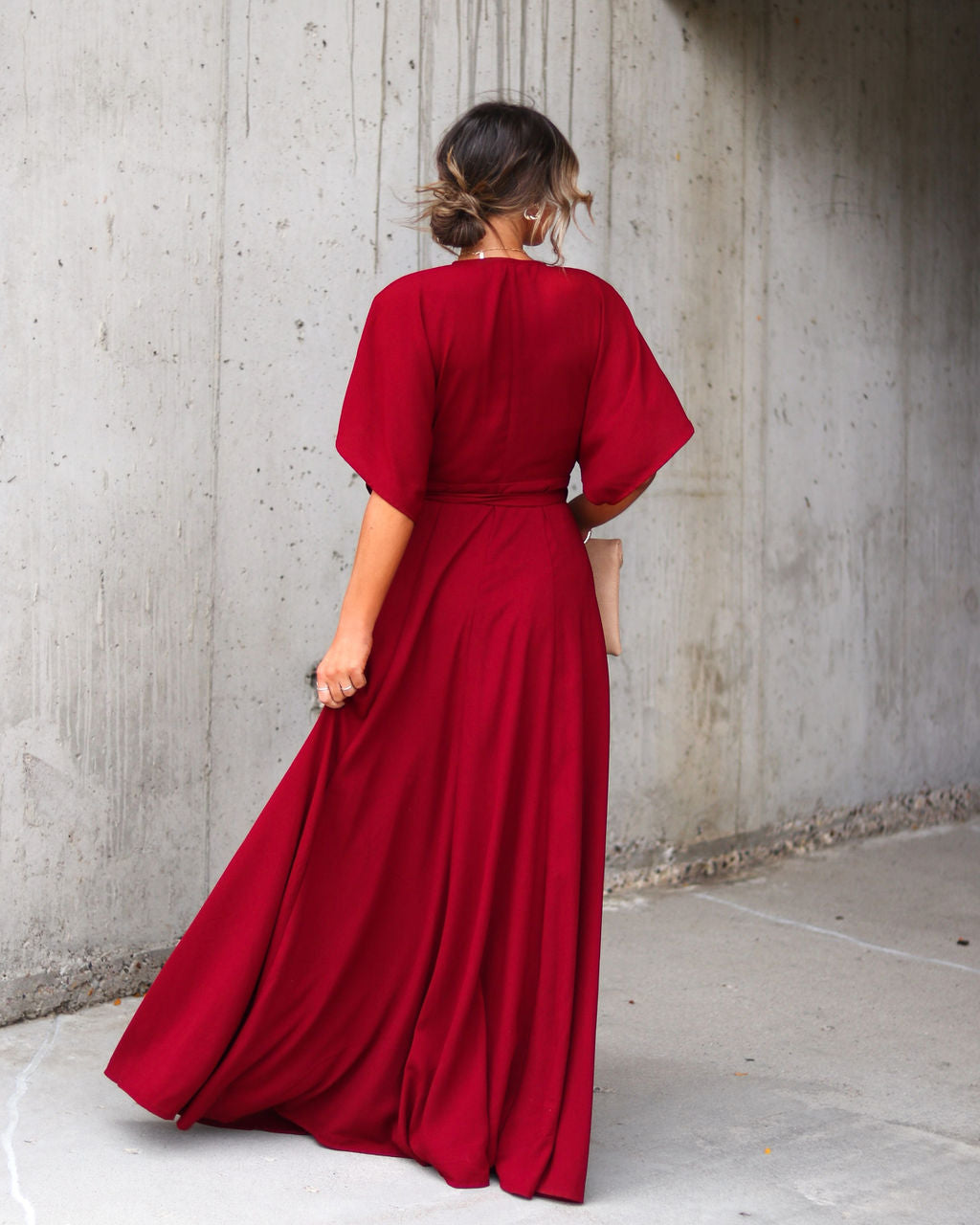 Behati Wrap Kimono Maxi Dress - Burgundy