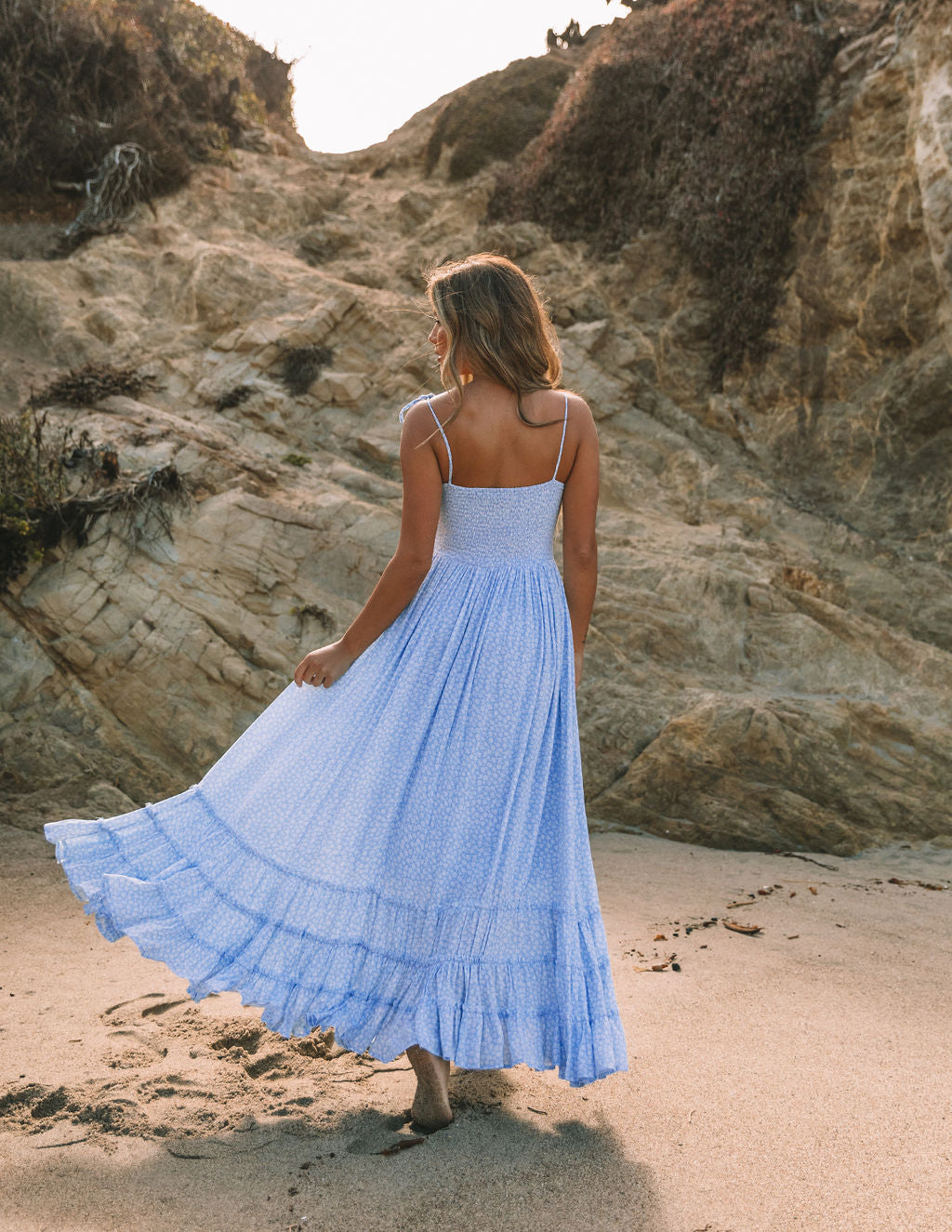 Bradlea Smocked Tassel Tie Maxi Dress - Blue