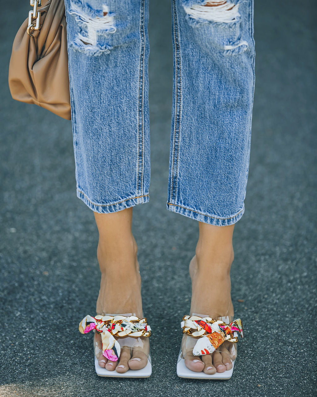 Moretti Scarf Chain Heeled Sandal - White - FINAL SALE