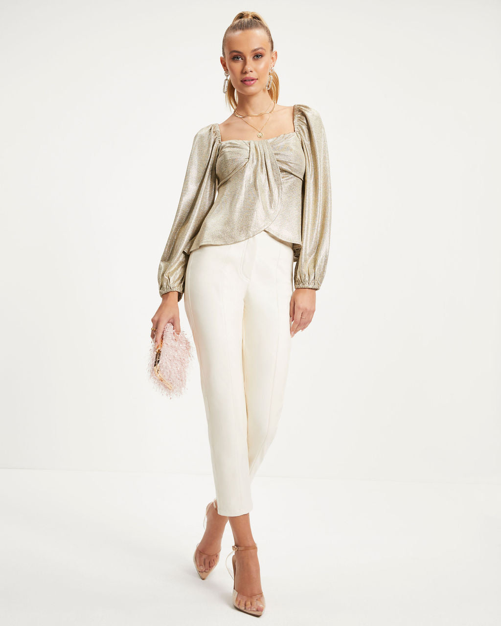 Truthfully Happy Drape Long Sleeve Top - Gold