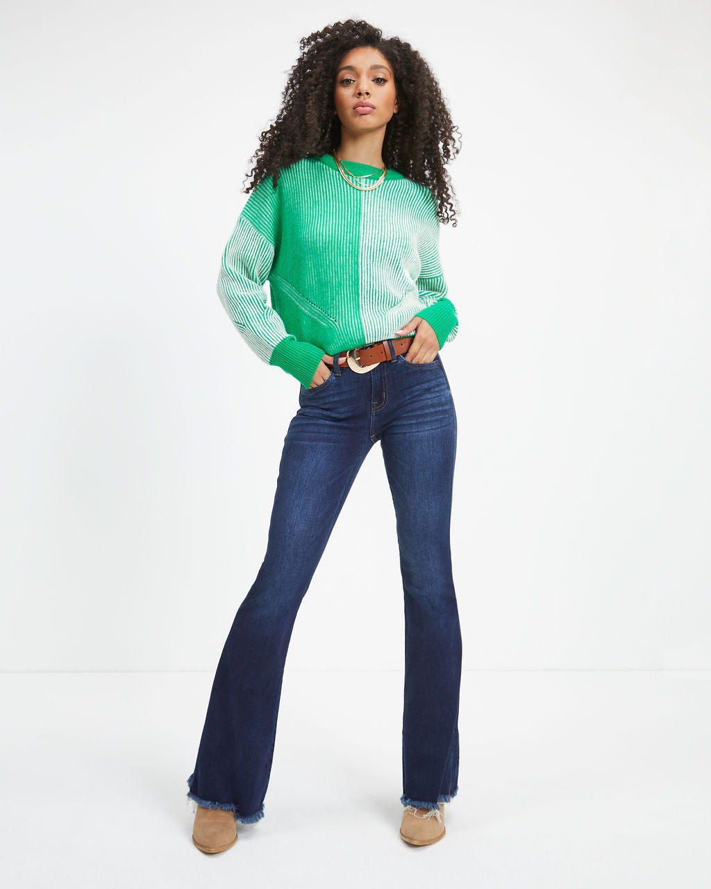 Doing The Impossible Ribbed Knit Pullover Sweater - Green