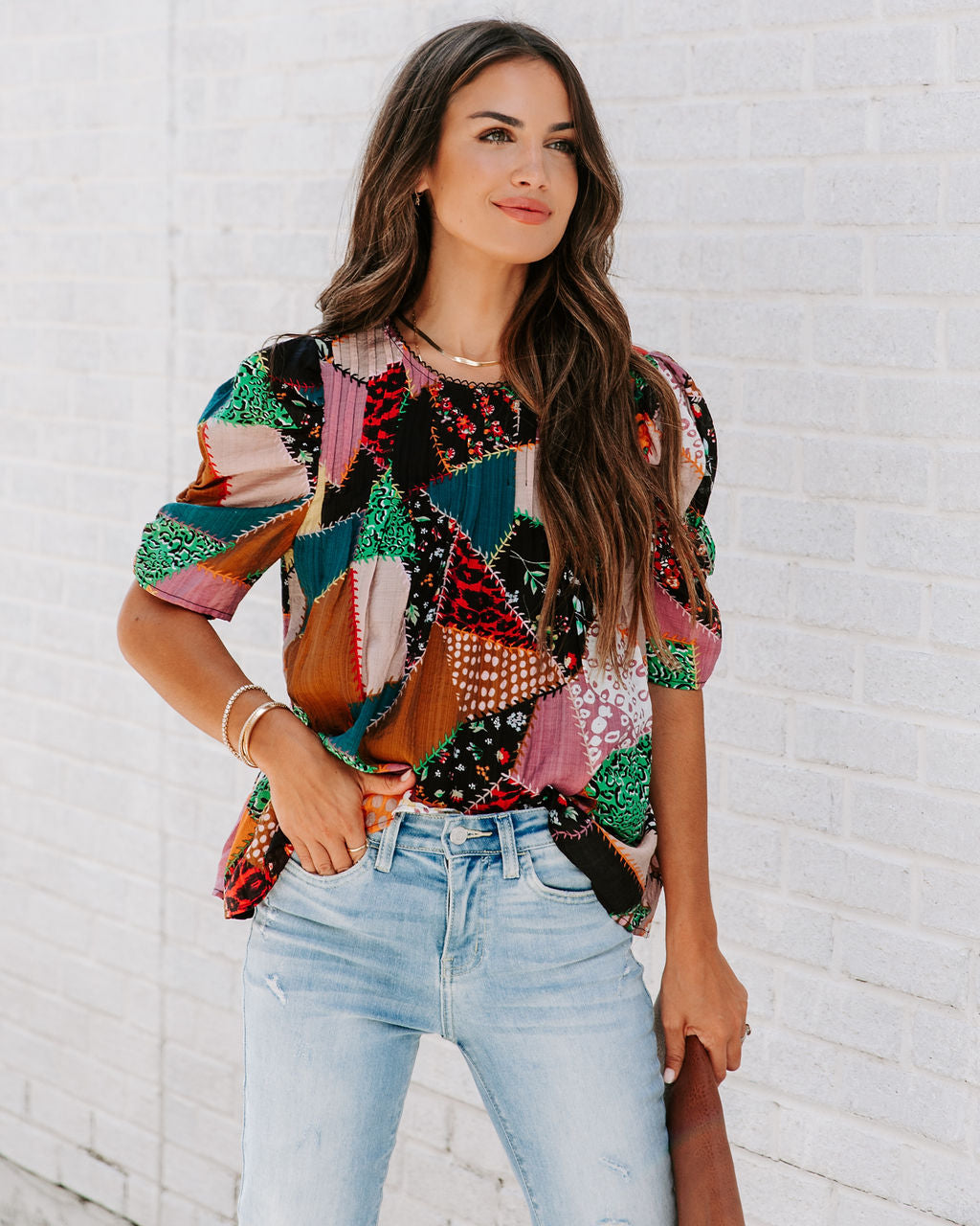 Sally Patchwork Puff Sleeve Top