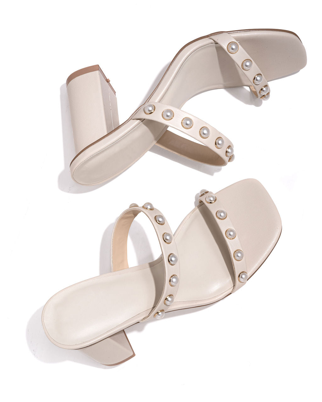 Aimee Studded Block Heeled Sandal - Beige - FINAL SALE