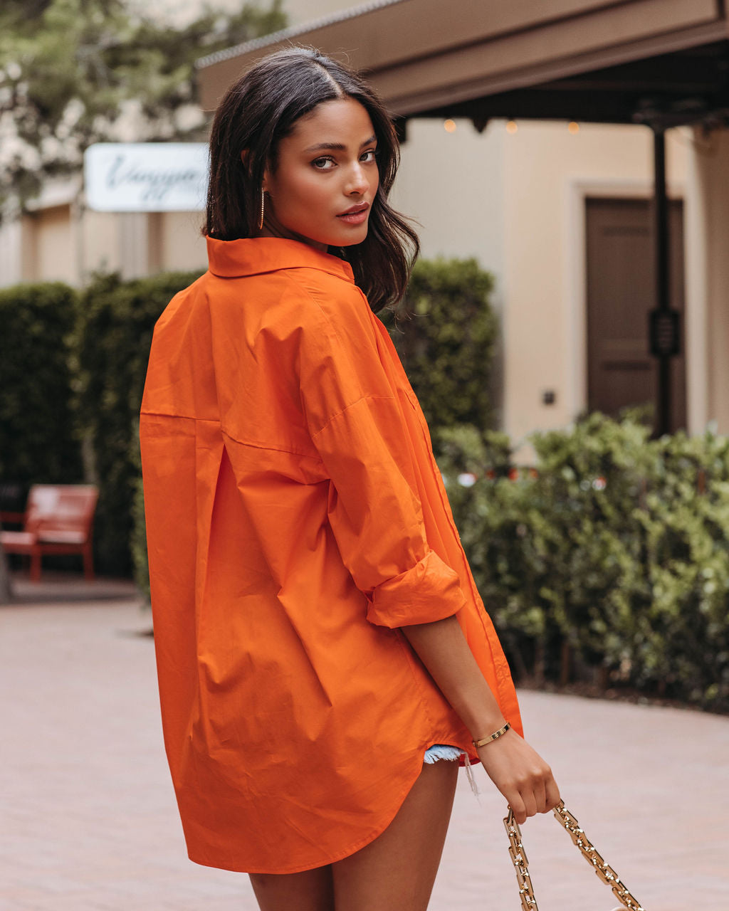 La Brisa Button Up Cotton Top - Orange - FINAL SALE