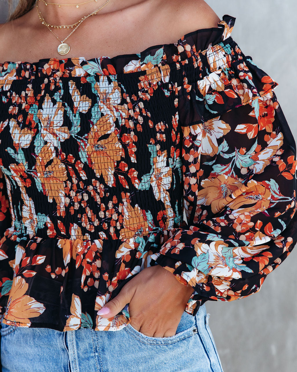 Bruna Floral Smocked Off The Shoulder Top