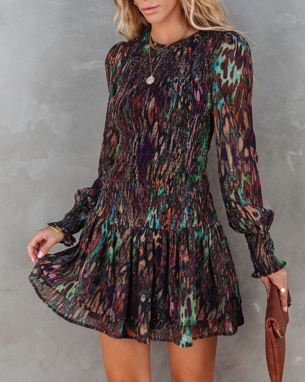 Jayde Printed Smocked Mini Dress