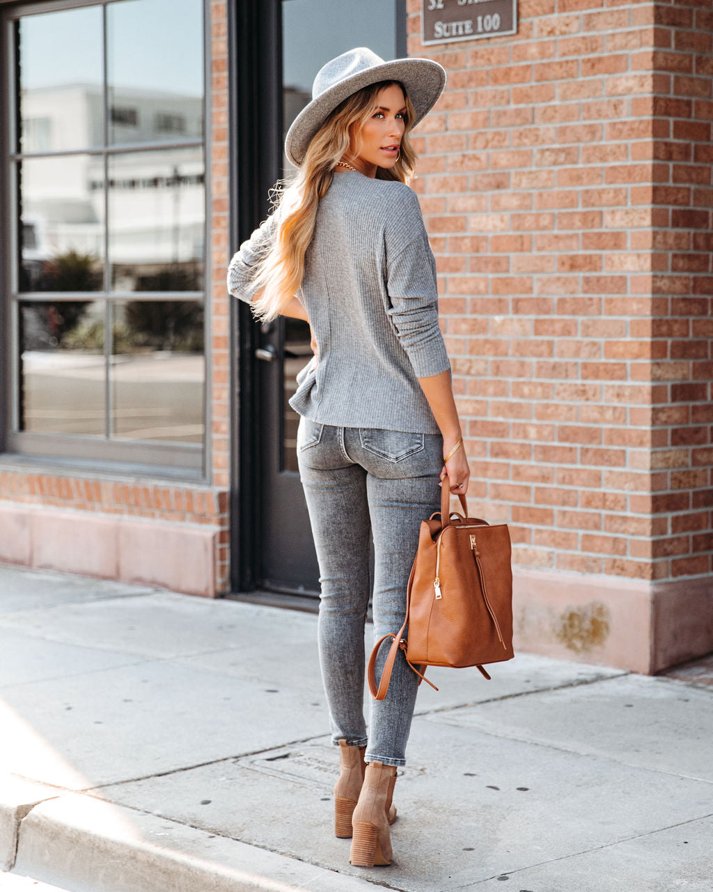 Andria Soft Ribbed Henley Top - Charcoal