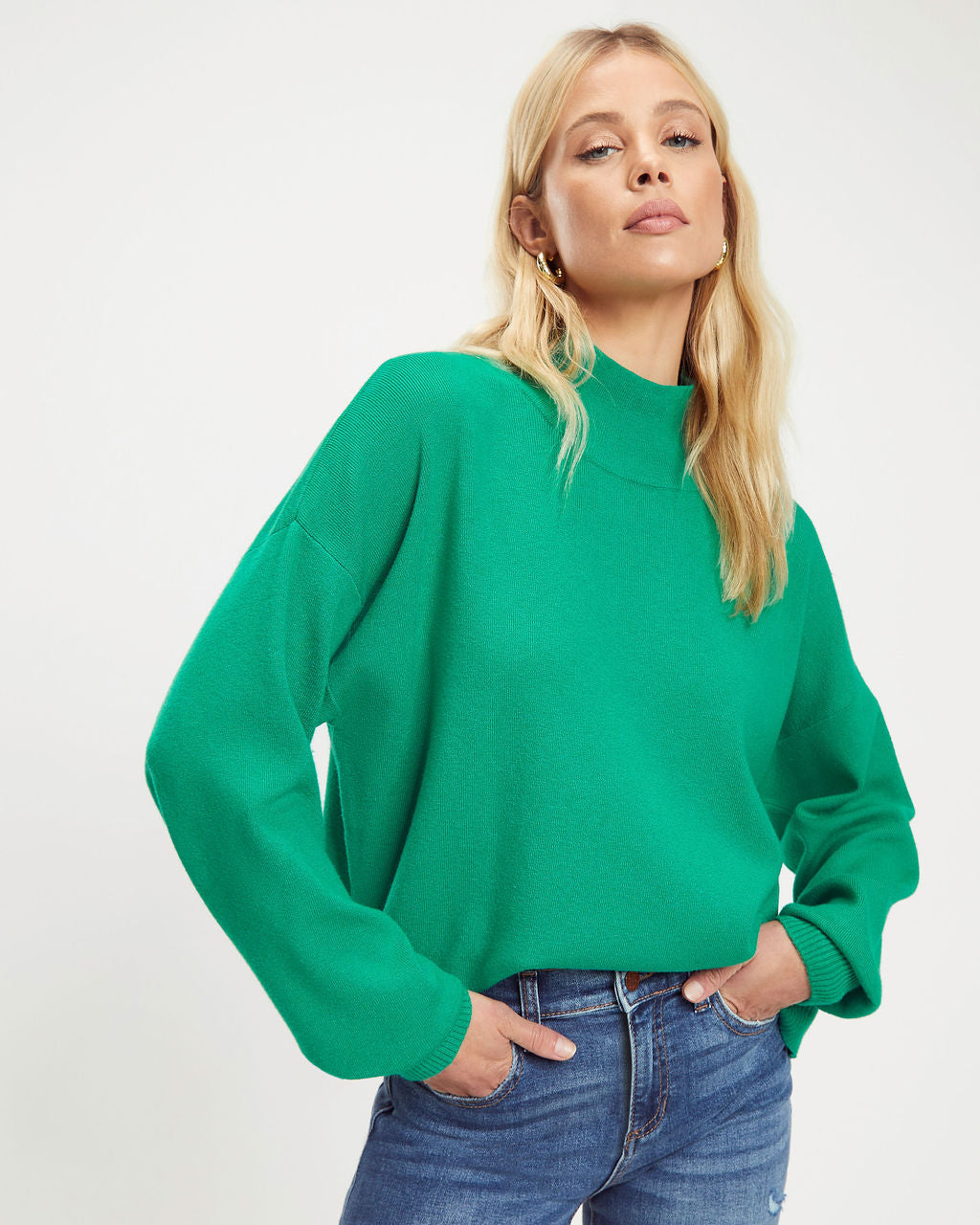 Parkin Mock Neck Knit Sweater - Kelly Green