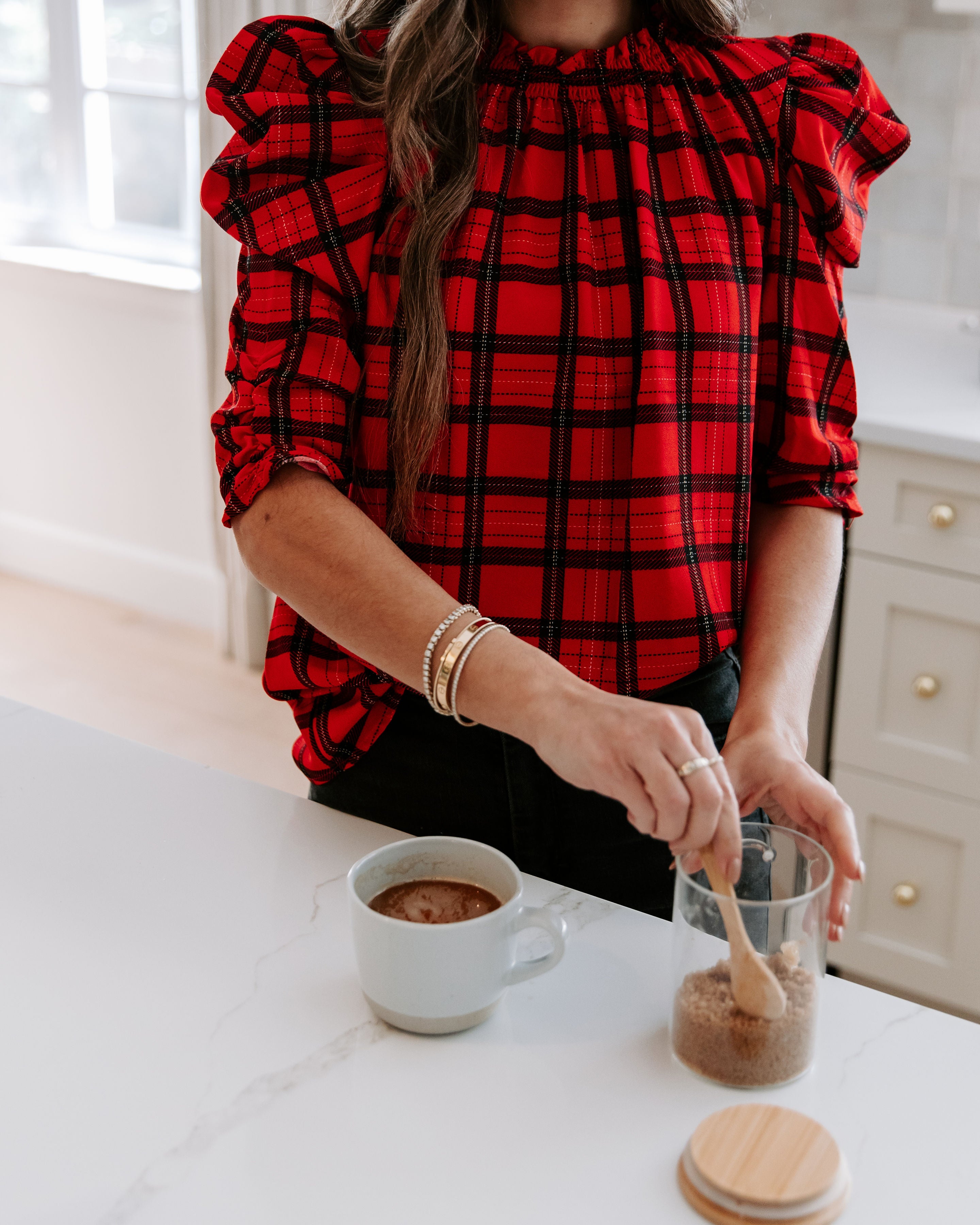 Very Pleased Plaid Puff Sleeve Top