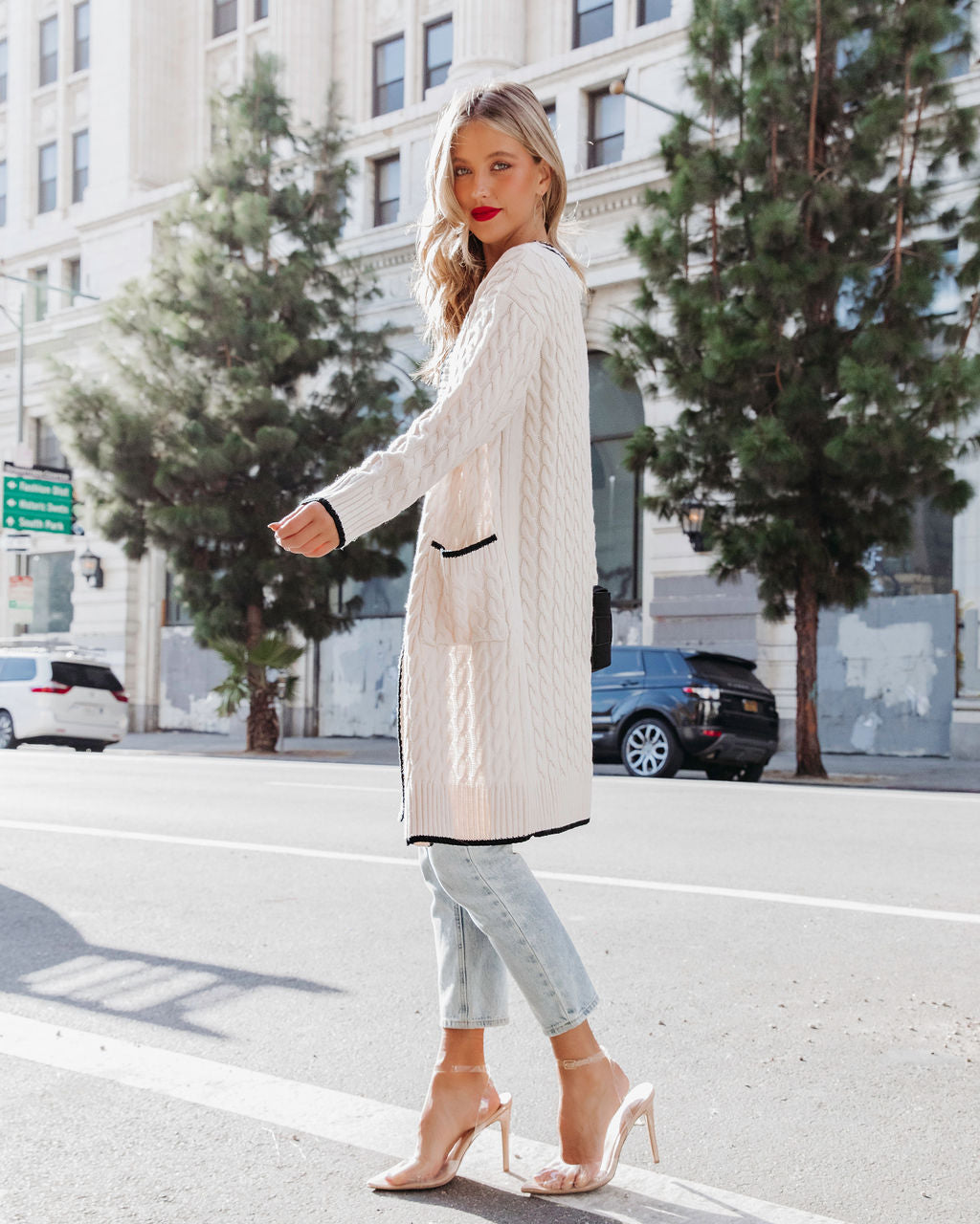 5Th Avenue Cable Knit Pocketed Cardigan - Cream